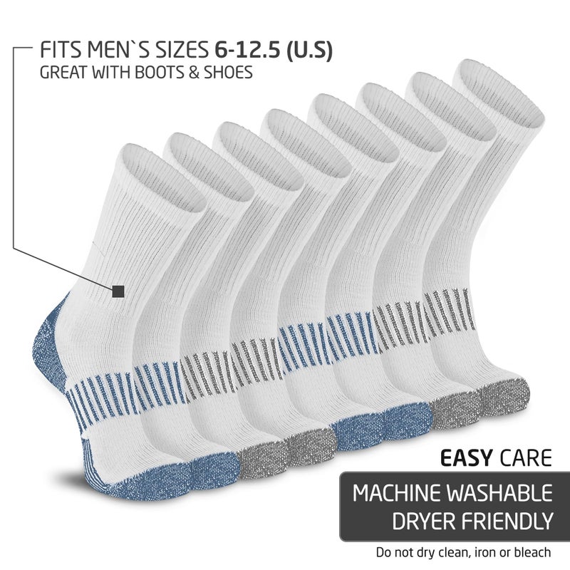 HOT FEET 4 Pack Work Socks for Men & Women - Breathable Boot Hiking Socks, Moisture Wicking Thick Wool Socks, Sizes 6-12.5, Man, Gray & Blue - Image 5